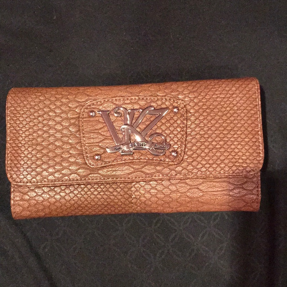 Kathy Van Zeeland Wallet Brown Snakeskin Texture